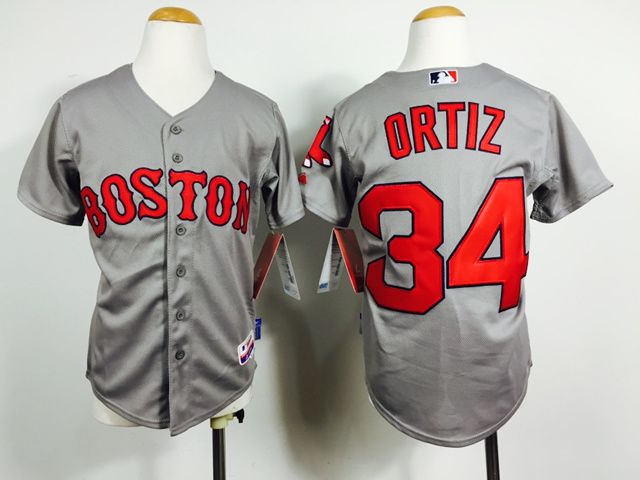 Youth Boston Red Sox #34 Ortiz Grey MLB Jerseys